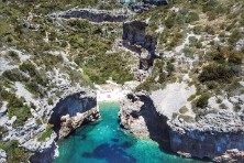 Aerial view of Stiniva Cove on Vis island excursion