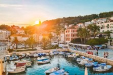Hvar sunset at harbor during full-day boat tour